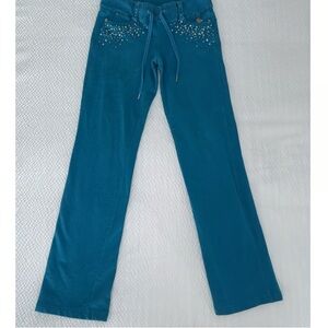 Teal Flare Jeans with Studded Details